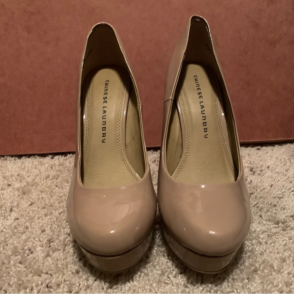 Chinese Laudry Beige High Stilleto Heel Shoes 5 Inch Heel